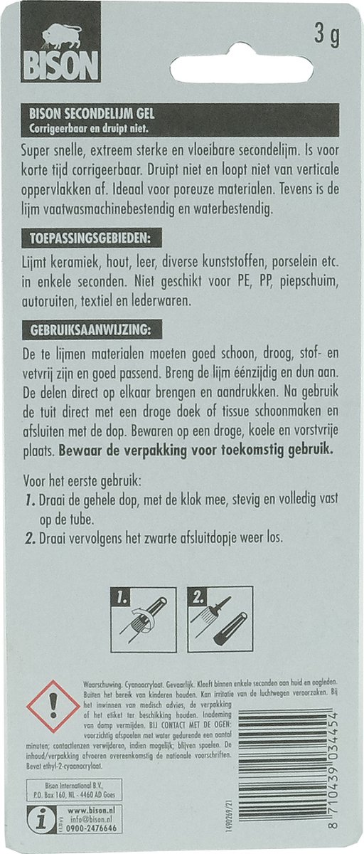 Bison Secondelijm Gel 3g, sterke secondelijm in speciale gelvorm, vaatwasser bestendig, water resistent, voor iedere reparatie in en om het huis, makkelijk in gebruik — afbeelding 7