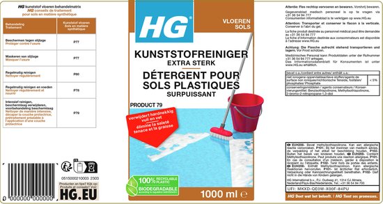 HG kunststofreiniger extra sterk (product 79) - 1L - voor alle soorten kunststof vloeren - verwijdert moeiteloos hardnekkig vuil en vet