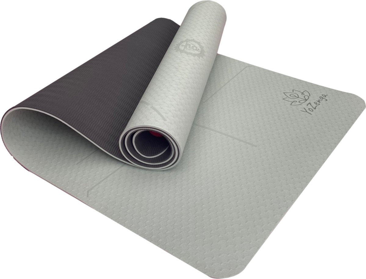 Bol.com YoZenga Premium Mat Chakra Pearl Grey - Yoga Mat - Extra Dikke Antislip TPE Sportmat - Duurzaam & Lichtgewicht - Inclusi... aanbieding