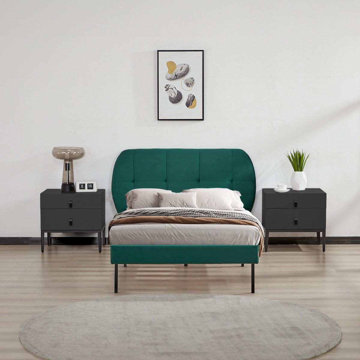 Gestoffeerd bed Porvoo met bedbodem en matras 90x200 cm donkergroen [en.casa]
