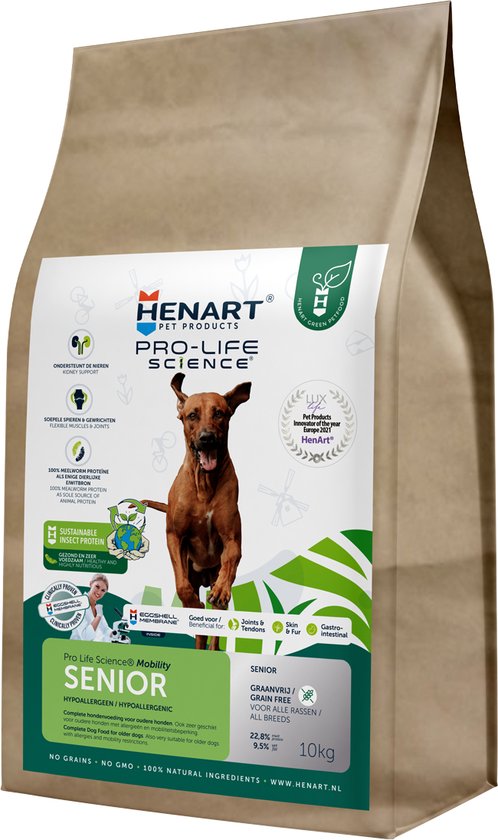 HenArt Senior - Hondenbrokken - Meelwormen/Insecten – Hypoallergeen - 10 kg