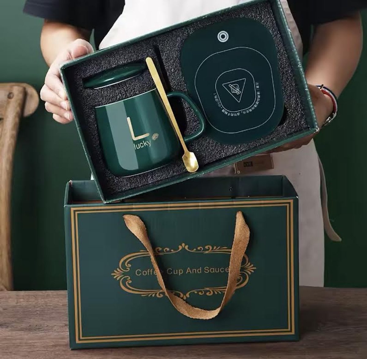Flavers - mug warmer - warmhoudplaat - mug warmer groen - cup warmer - verwarmde onderzetter - mok warmer - Verwarmde Mok - cup warmer usb - koffie warmer - warmhouders - mug warmer set - kopje, mugwarmer en lepel - gift set
