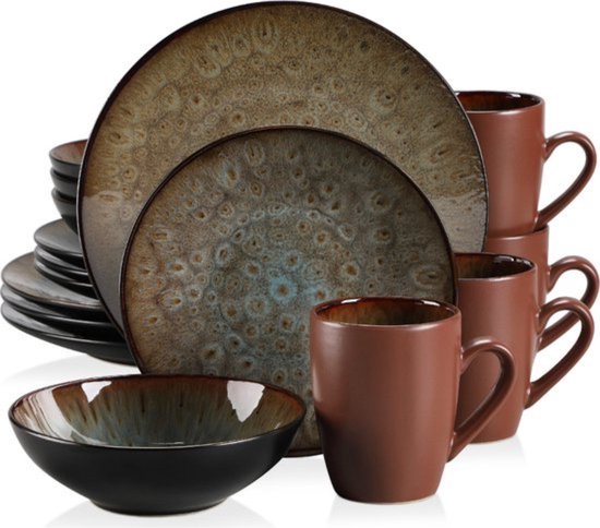 MÄSER 931961 Serie Alenia, Geschirr Set Für 4 Personen In Modernem Skandinavischem Design 16 Teiliges Kombiservice Aus Keramik In Schwarz Steinzeug