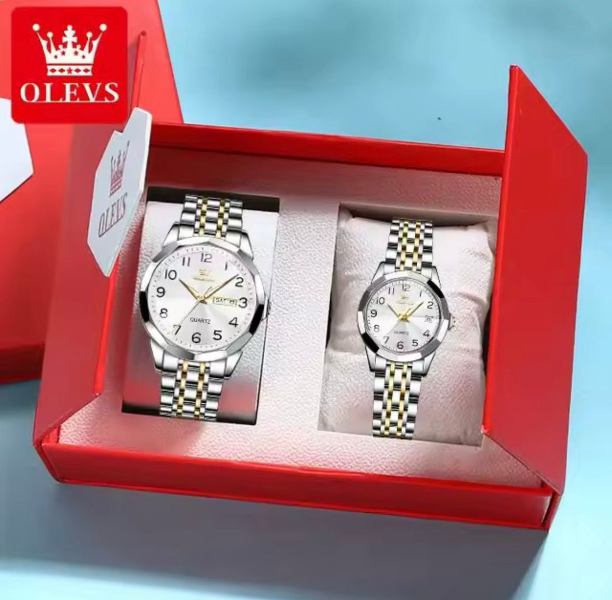 Olevs - Heren en dames Horlogeset - Polshorloge - Heren- dames - Cadeau - Horloge - Geschenkdoos - Mannen - gold en silver - (FREE) horloge gereedschap -