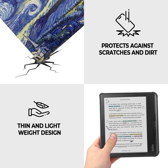 Lunso Geschikt voor Kobo Libra Colour hoes (7 inch) - sleepcover - Van Gogh Sterrennacht van Merkloos — afbeelding 3