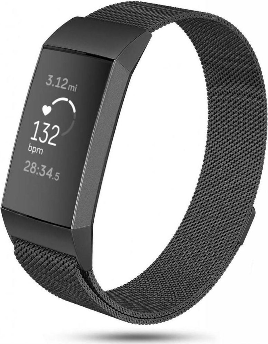New Age Devi - Stijlvolle milanese band geschikt voor Fitbit Charge 3 4 - zwart - maat SM - horlogeband armband polsband