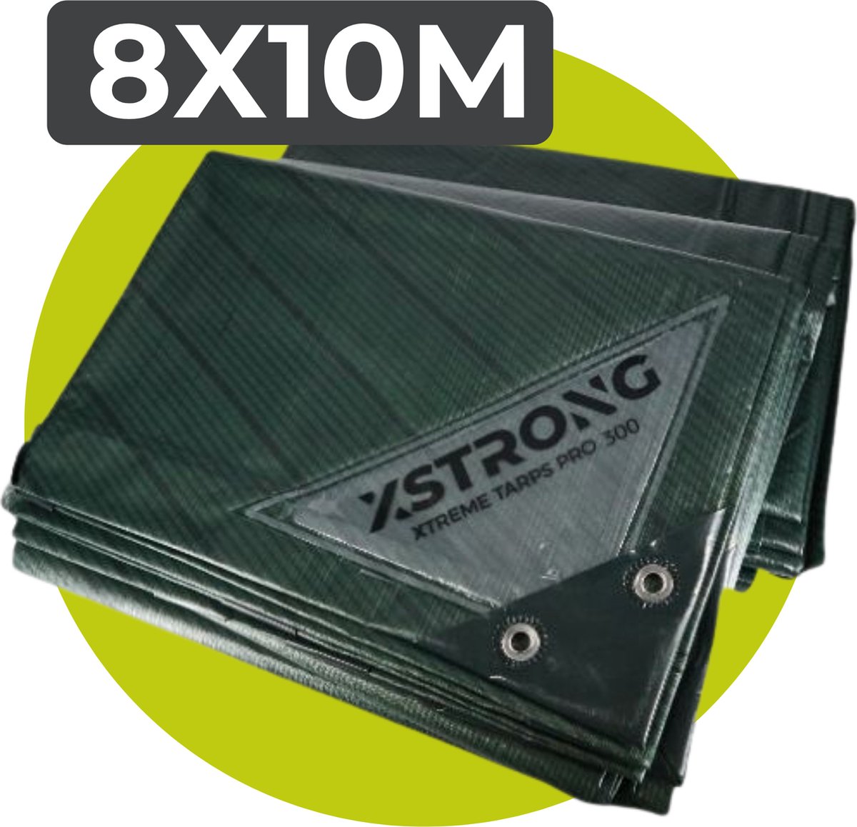 Xstrong Afdekzeil Pro - 8 x 10 m - 300g/m2 - Groen - 100% Waterbestendig en Scheurbestendig - voor daken, zwembaden, tuinmeubelen, voertuigen, fietsen, aanhangwagen
