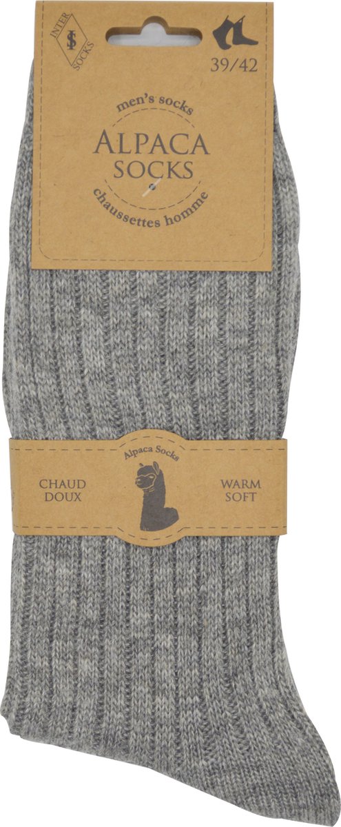 Heren Alpaca - Zeer warme én zachte sokken - 2 paar - maat 39/42 - licht grijs - hoge kwaliteit - warmteregulerend - duurzame sokken - kerstgeschenk - cadeau
