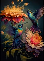 Diamond painting - Diamond painting volwassenen - Diamond painting pakket volledig - Vogels - 30x40cm - ronde steentjes