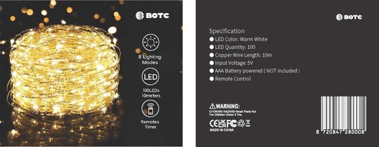 BOTC Lichtsnoer Binnen en Buiten Met Afstandsbediening - Fairy Lights 10 meter - LED Lampjes Slinger - Soothe Lichtsnoer Binnen - Op Batterijen - Warm White