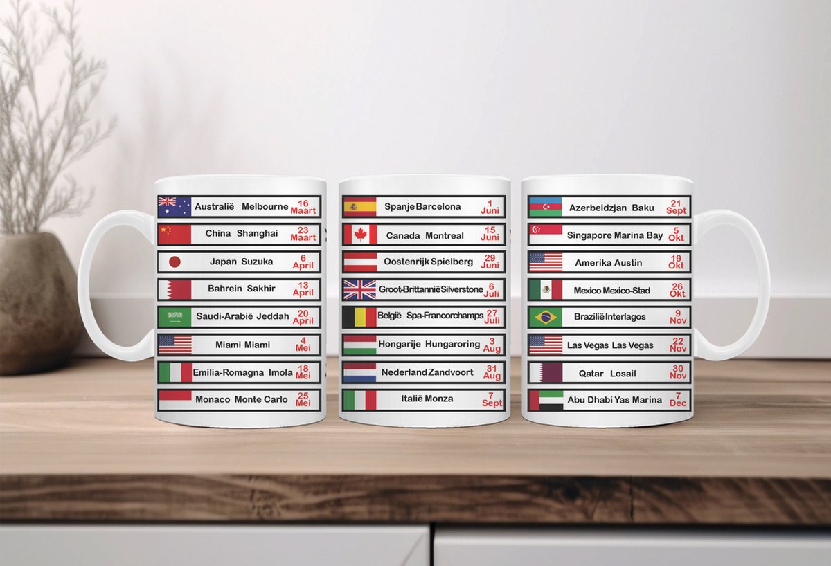 Koffiemok Formule 1 agenda 2025 kerstcadeau spreuken - agenda - formule 1 -2025 - mensen die houden van f1 - quotes - verjaardagscadeau - verjaardag - cadeau - kado - geschenk - gift
