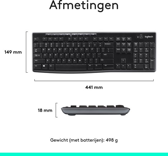 Logitech MK270 - Draadloos Toetsenbord en Muis - Qwerty