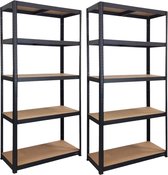 Nordevik Stellingkast - Set van 2 - 180x90x40cm - Gemaakt van extra sterk metaal - Opbergrek - 5 planken - 875kg draagkracht - Zwart
