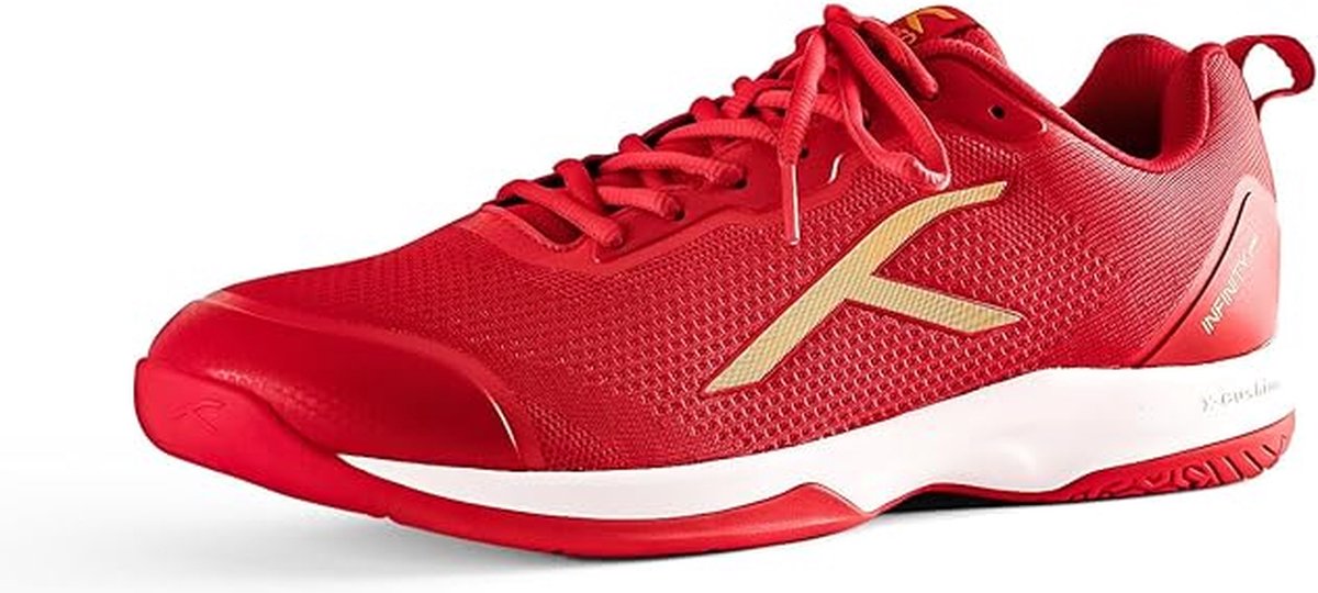 Hundred Infinity Pro Badminton Schoenen Indoor Sport Schoeisel Rood & Goud Lichtgewicht Niet-markerende Zool Anti-slip Grip & Dempende Tussenzool Ademend Gebreid Bovenwerk