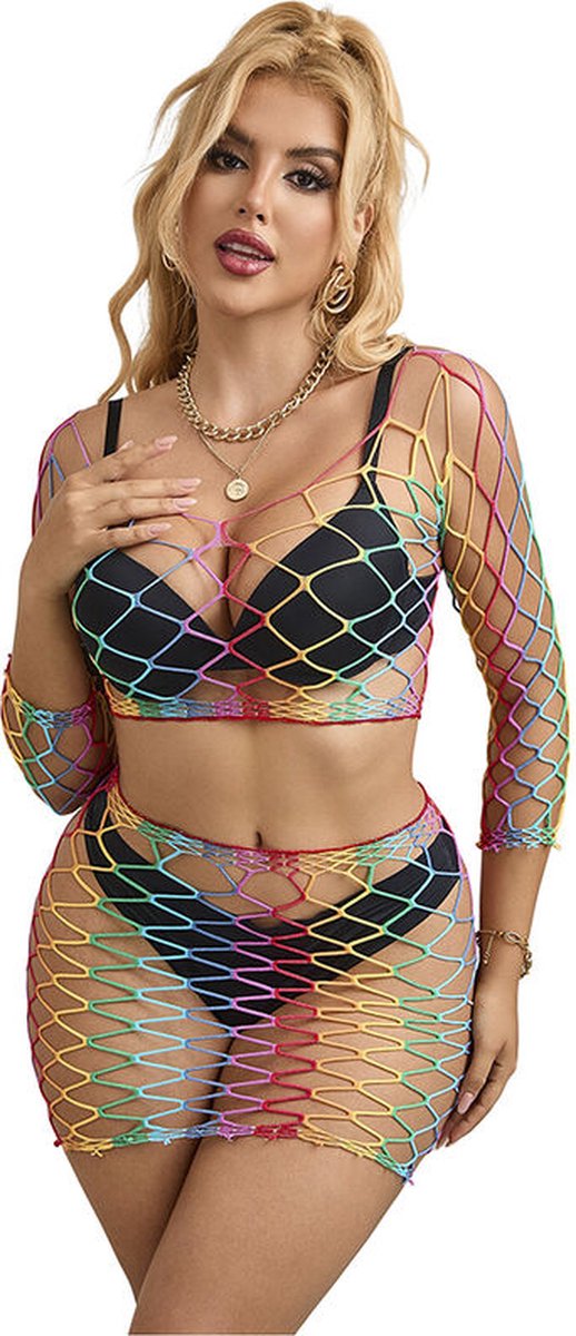 SUBBLIME - 952440 2-DELIG VISNET SET LANGE MOUW REGENBOOG ÉÉN MAAT | LINGERIE | LINGERIESET | SEXY LINGERIE | EROTISCHE LINGERIE