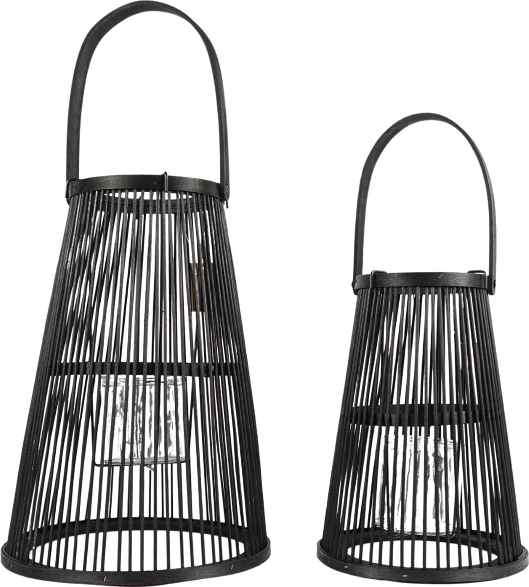 Lantaarn windlicht kaarshouder Camau zwart 34,5 cm set van 2