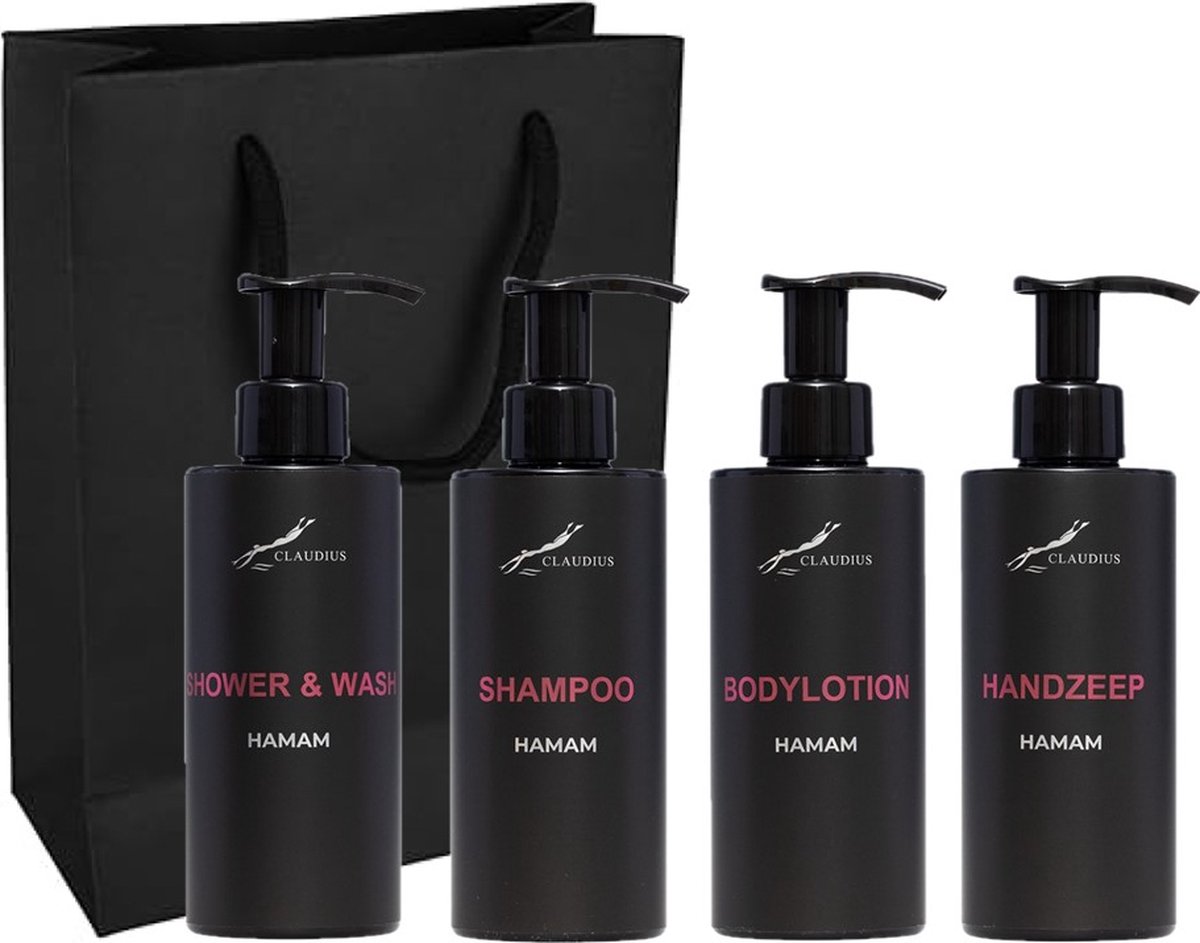 Goedkoopste Compleet pakket Hamam - Shower & Wash Shampoo Bodylotion Handzeep - 300 ml per fles - complete set van 4 stuks - met luxe gift tas - kerst cadeau - giftset voor hem en haar -