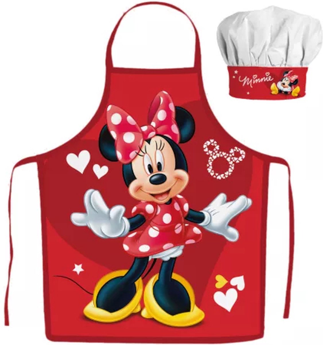 Minnie Mouse Kokssetje Muts en Schort Hartjes Rood