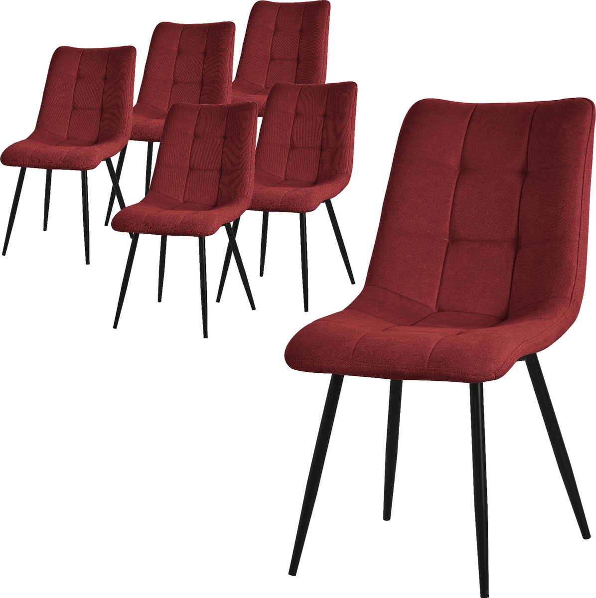 ml-design eetkamerstoelen set van 6 in rood zithulpen voor de woonkamer met textiele bekleding en zwarte metalen poten stoelen met rugsteun gestoffeerde zitmeubels voor eetkamer keuken kantoor Red