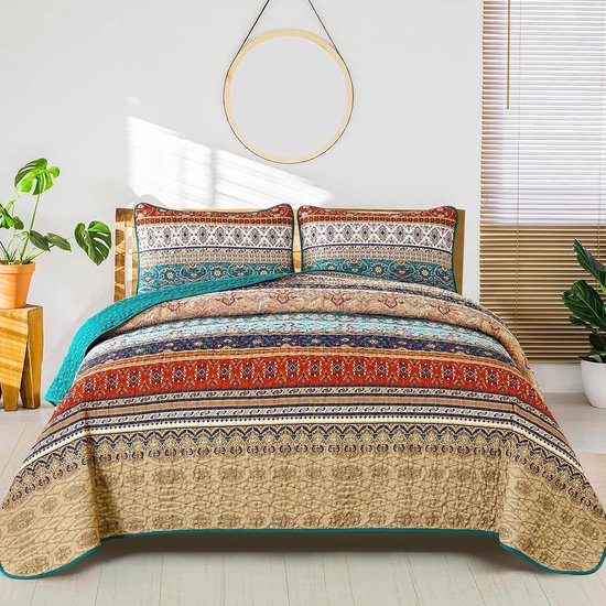 Whale Flotilla sprei 240x260cm, dekbedovertrek met 2 kussenslopen microvezel, zacht en licht sofaovertrek, doorgestikt dekbed met geometrisch patroon voor het hele jaar, paars