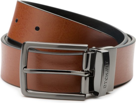 DTCH. FIT Ceinture en cuir réversible Connor - Boucle gunmetal réglable - Riem Zwart & Cognac - Ceinture Pantalon & Jeans - 115cm - longueur totale 100cm