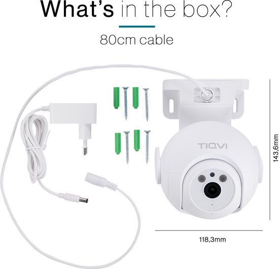 Tiqvi - Smart Buiten PTZ Camera WiFi, 1080P, Dualband (2.4/5 GHz), Infrarood Nachtzicht, Bewegingsdetectie, 2-Way Audio van Tiqvi — afbeelding 5