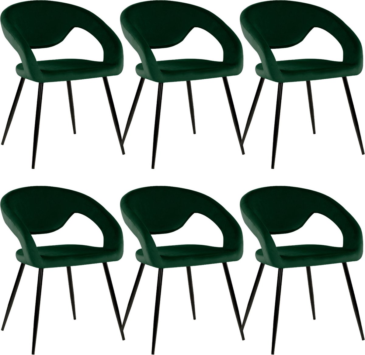 Kick Collection set van 6 Kick eetkamerstoel Lenn velvet - donkergroen