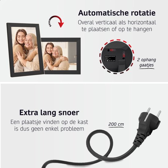 BrightLife Digitale Fotolijst met Frameo App - 10.1 inch - HD Resolutie - Fotokader - WiFi - IPS Touchscreen - 32GB - Valentijn