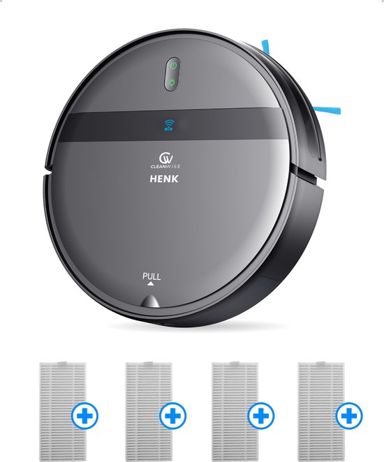 CleanWise Henk + 4 filters - Robotstofzuiger met dweilfunctie - Dweilrobot - Laadstation - Geschikt voor Huisdieren