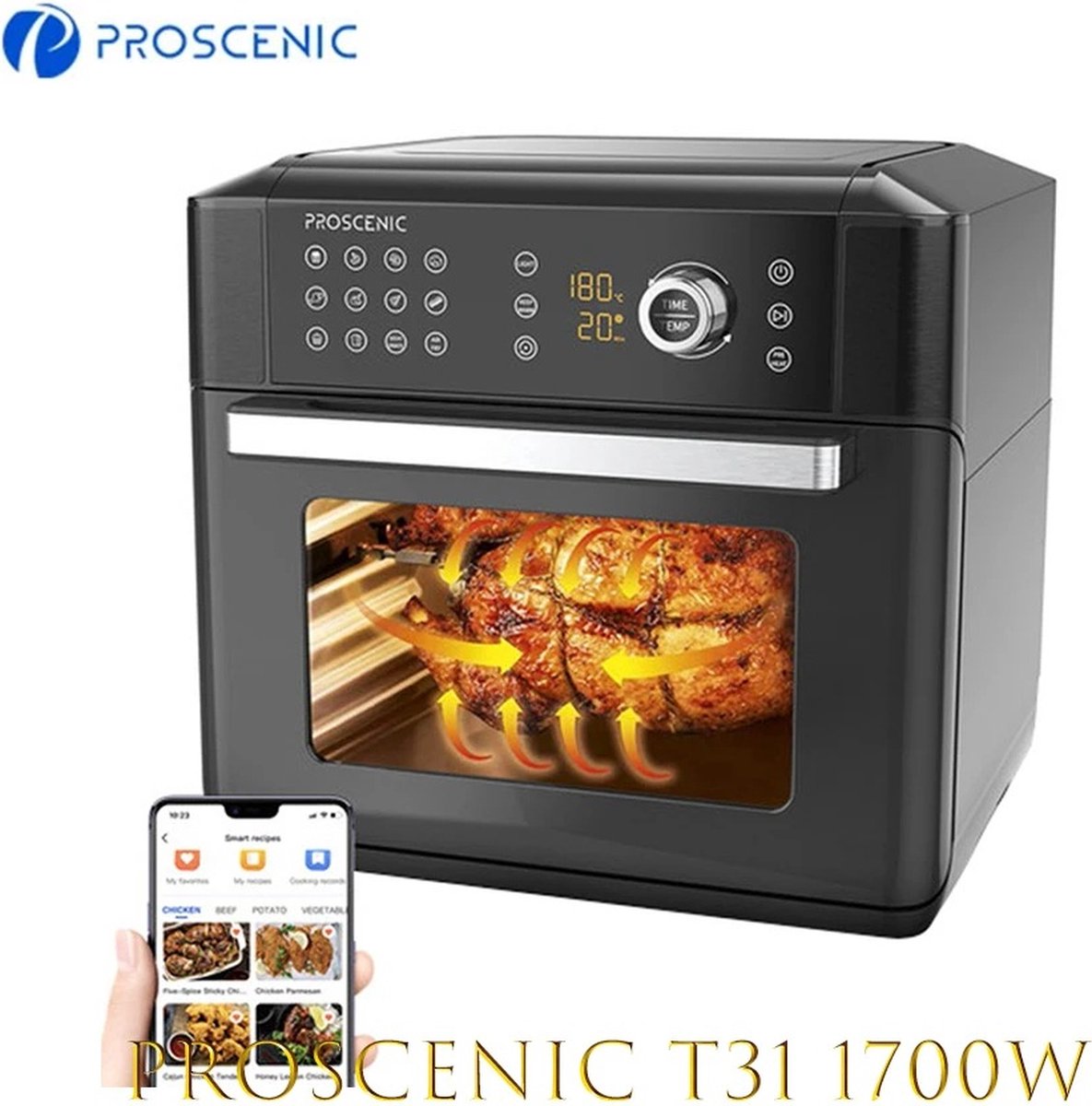 Afbeelding 3 van AirFryer XXL - Air Fryer - Heteluchtfriteuse - App control - Oven - Rotisserie - Dehydrator - Touch Screen - Turbo functie - 12 in 1 - 1700 watt