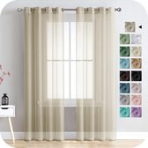 MIULEE Set van 2 voile-gordijnen, met inslagringen, transparant, onregelmatige textuur, gordijn met ogen, luchtig, lichtdoorlatend, decoratief gordijn voor de slaapkamer, donkergrijs, 160 x 140 cm (H