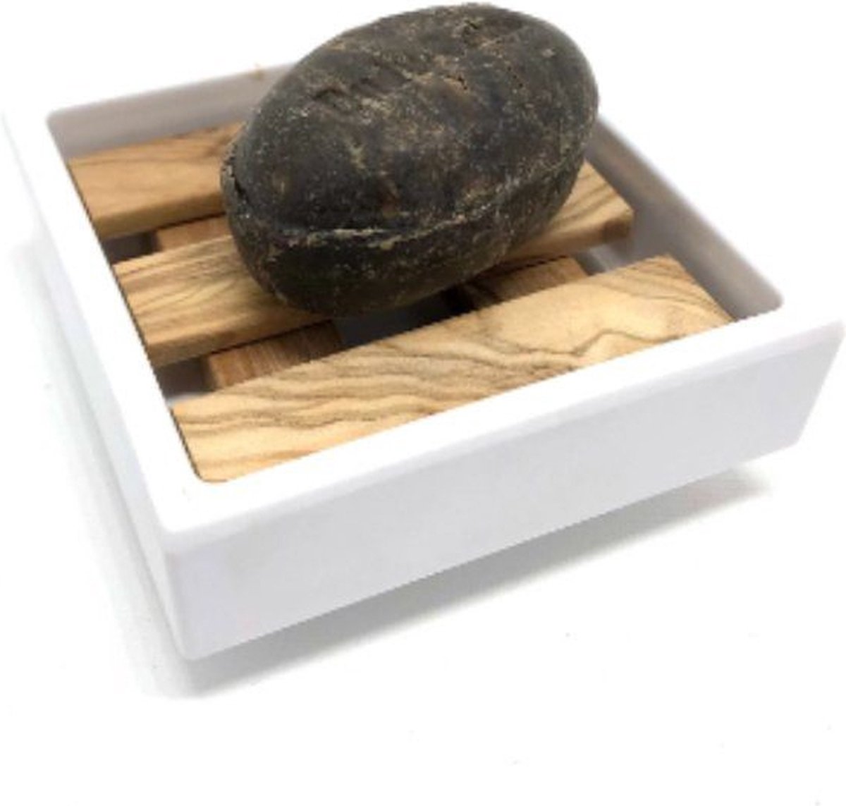 D.O.M. Zeepbakje van Melamine met Inleg van Olijfhout – Perfect voor de Badkamer of Toilet