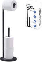 MM Brands Porte-rouleau de papier toilette sur pied - Porte-papier toilette 2 en 1 - Porte-rouleau de rechange - Porte- Papier toilette 3 + 1 sans Embouts - Zwart
