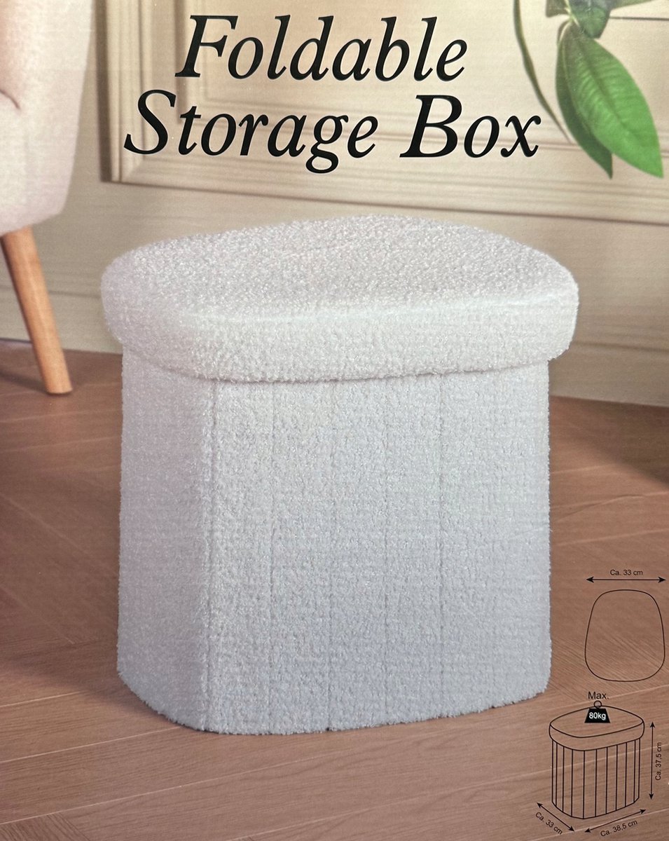 Teddy Poef - Beige Opbergpoef - Boho Design - Organische Vorm - Ca. 38,5 cm Hoog - Met Opbergruimte