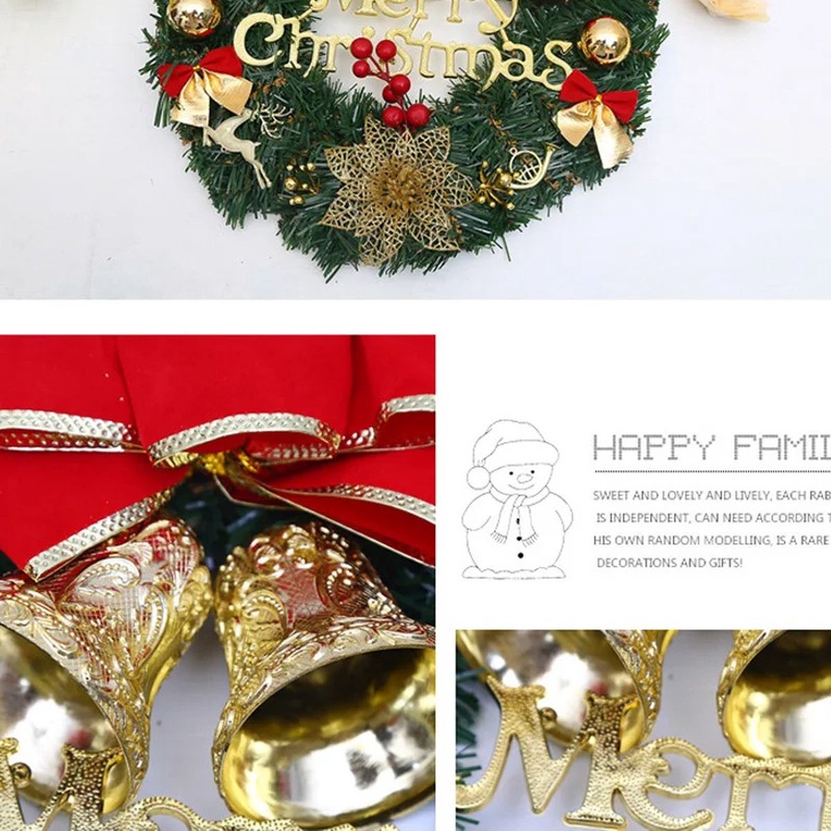 Mygroot - Kerstkrans - 40 cm - voor Voordeur - Rode Raam Muur Deur - Vrolijk Kerstfeest - Decoraties 2025 - Garland Ornament - Nieuwjaar - Navidad – foto 3