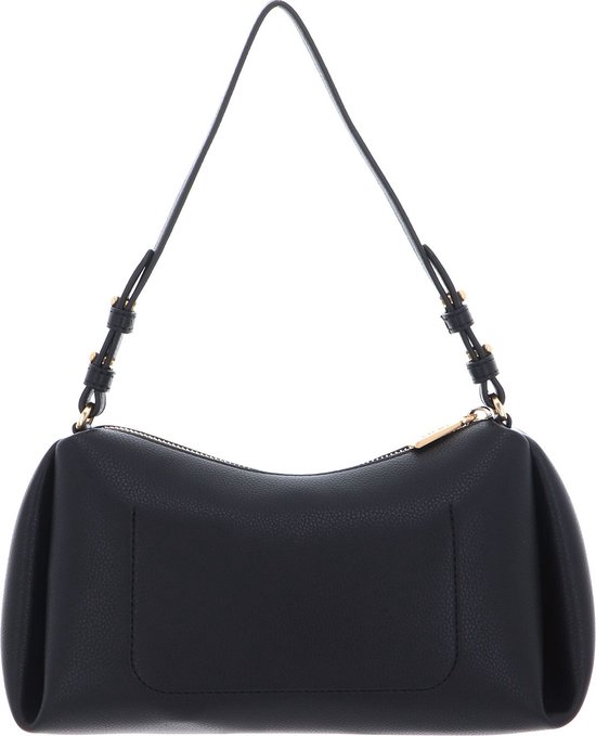 Zwarte DKNY schoudertas met goudkleurige details en schouderband.