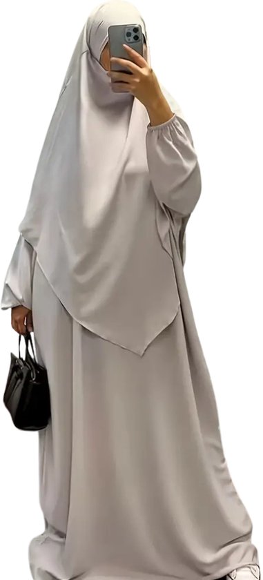 Vêtements islamiques Nivard - Djellaba Femmes - Vêtements musulmans - Caftan pour femmes arabes - Alhamdulillah - Gris argenté