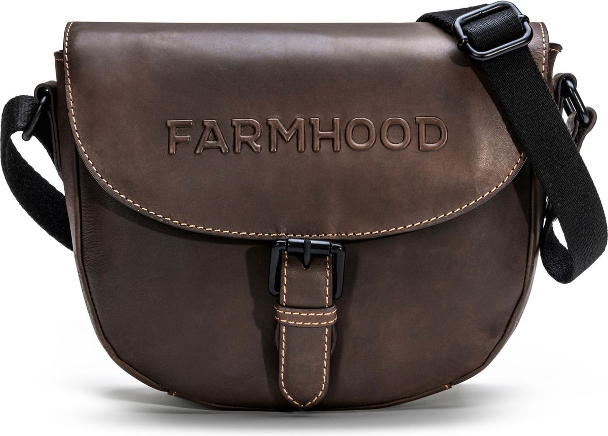 Farmhood Leren Schoudertas Nashville Crossbody Bag Dark Brown Donkerbruin