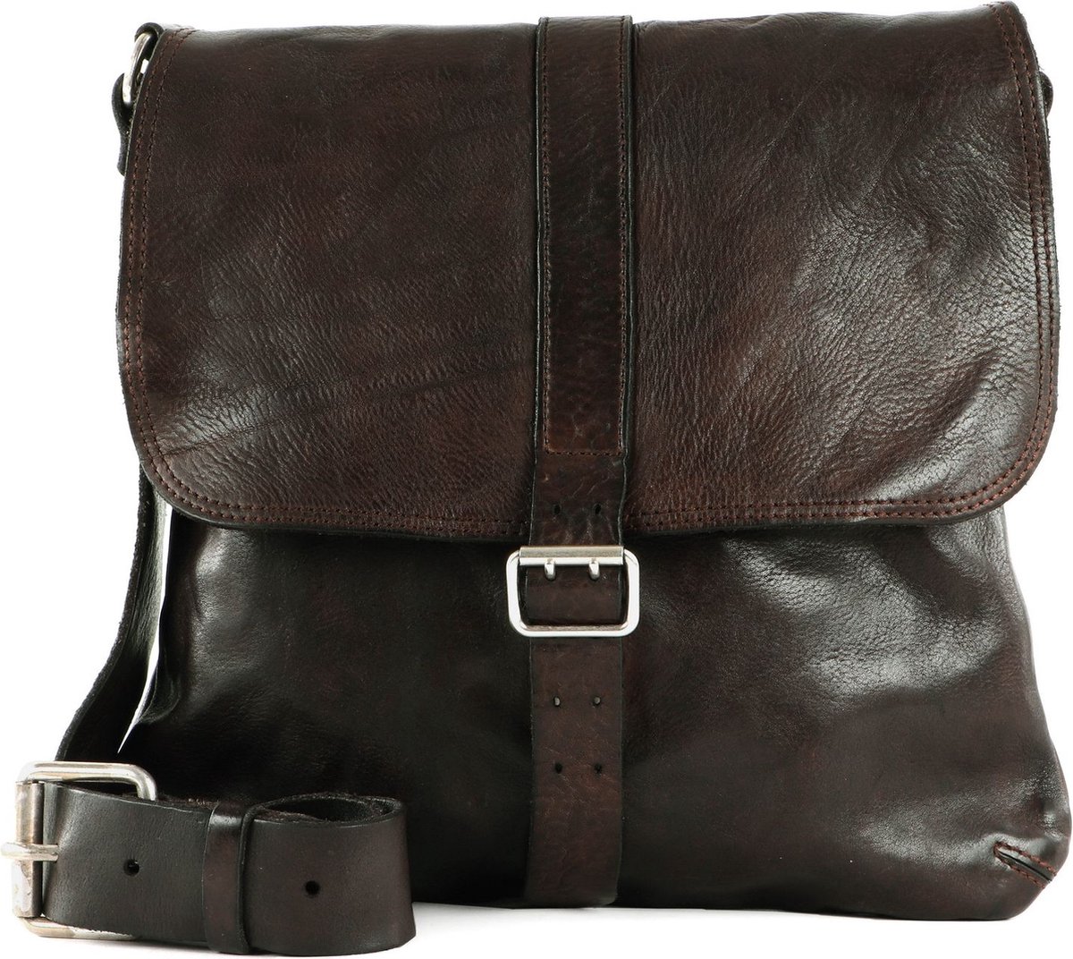 CAMPOMAGGI Leren Schoudertas Saturno Crossbody Bag Moro Donkerbruin