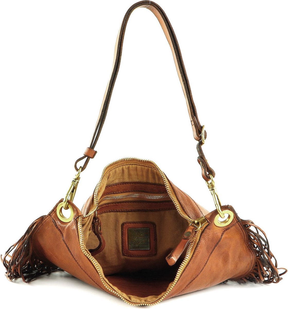 CAMPOMAGGI Leren Schoudertas Shoulder Bag Cognac Terracotta