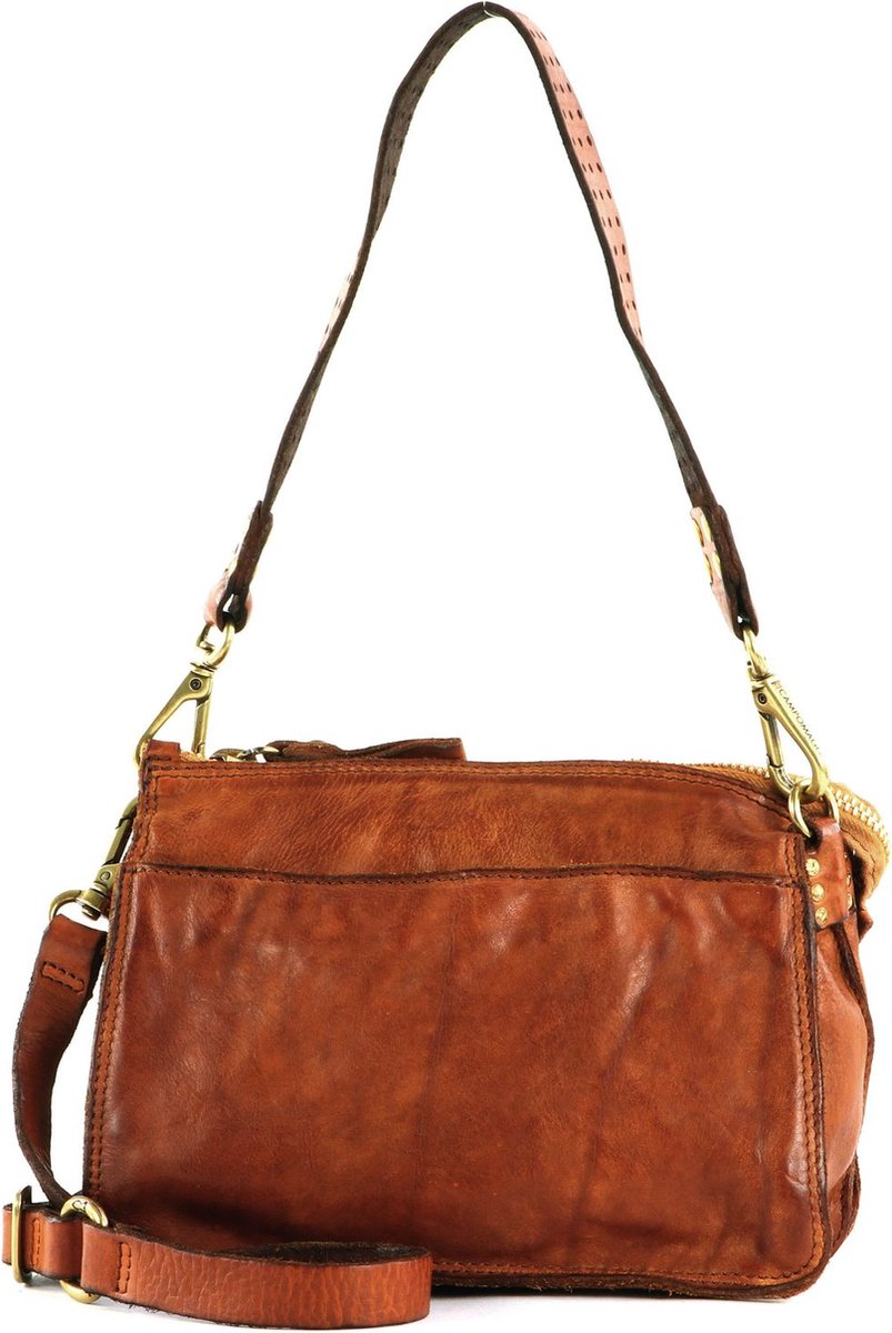 CAMPOMAGGI Leren Schoudertas Circle Crossbody Bag Cognac Lichtbruin