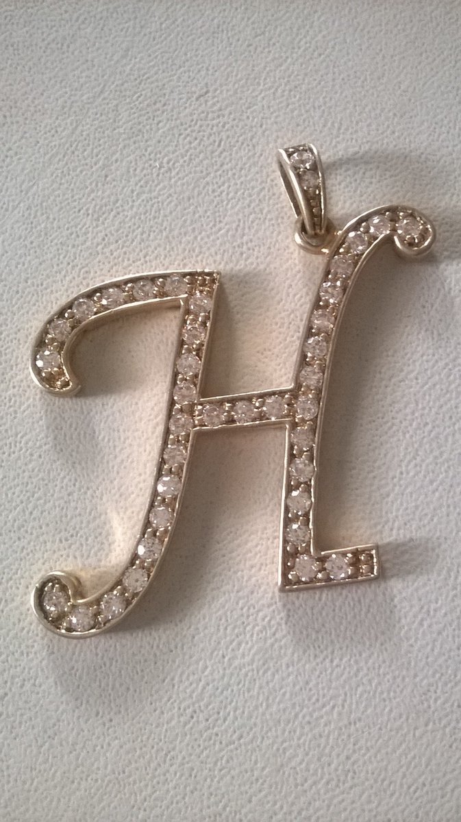 Gemstones-silver letterhanger H 925-sterling zilver en 14K goudverguld met zirkonia 3 x 2,5 cm 5g