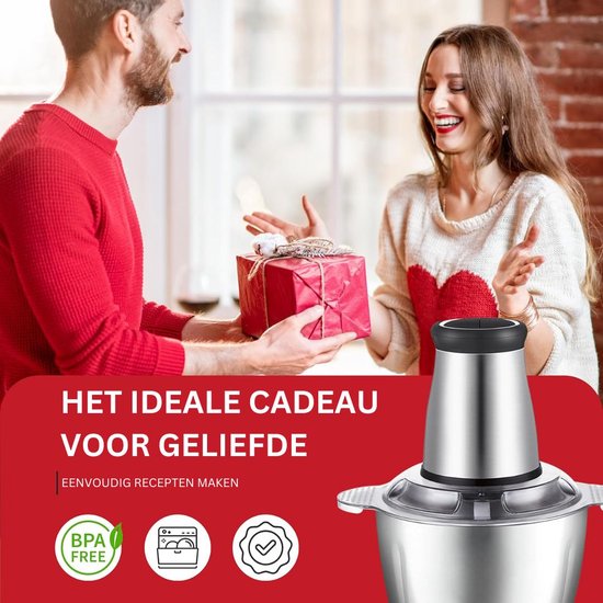 White-Label® Elektrische Groentesnijder Multifunctioneel - Vleesmolen - Gehaktmolen - Uiensnijder - Zilver — afbeelding 2