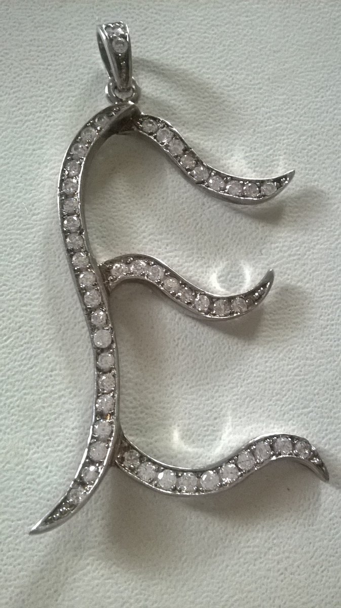 Gemstones-silver letterhanger E 925-sterling zilver met zirkonia 4x4cm 4g