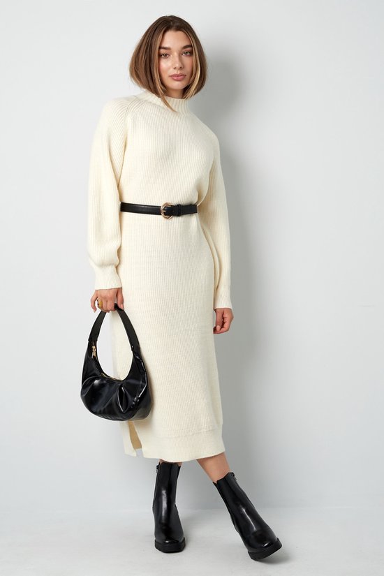 Gebreide lange dames jurk - Off-White - L/XL