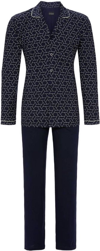 Donkerblauwe heren doorknooppyjama - Blauw - Maat - 58