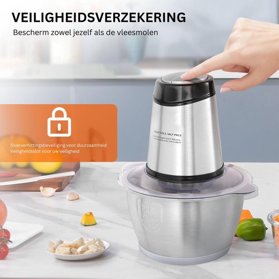 DailySuppliess® Elektrische Groentesnijder Multifunctioneel - Vleesmolen - Gehaktmolen - Uiensnijder - Zilver — afbeelding 4