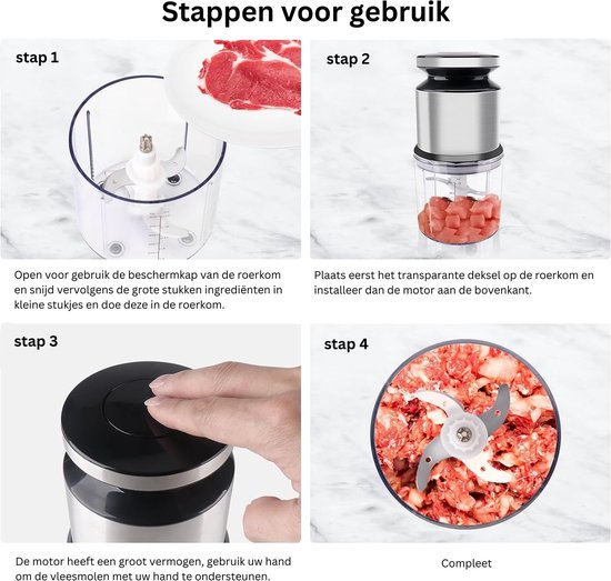DailySuppliess® Elektrische Groentesnijder Multifunctioneel - Vleesmolen - Gehaktmolen - Uiensnijder - Zilver met Transparant — afbeelding 4