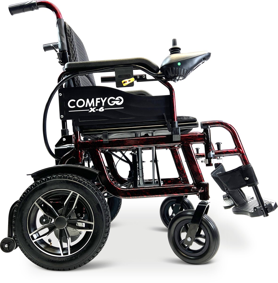Comfygo X-6 Elektrische Rolstoel voor volwassenen, Lichtgewicht, Opvouwbaar, 20AH Li-ion batterij, bereik tot 30 km, Rood, 51cm