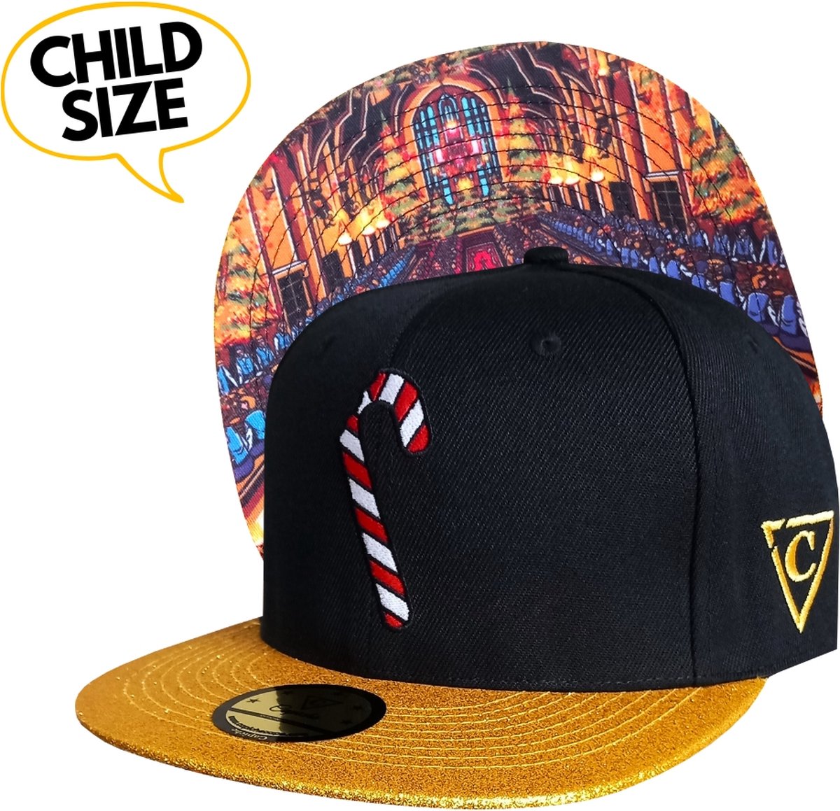 Capiche® Kinder Snapback – Holiday Feast – Zwart & Gouden Glitter – Pet Kindermaat – Baseball Pet voor Kinderen – Tovenaars Pet – Wizard Pet – Harry Potter Geïnspireerd